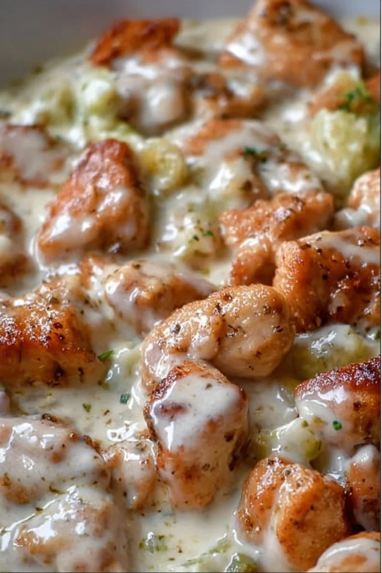 Keto chicken with melted cheese and herbs served on a plate.