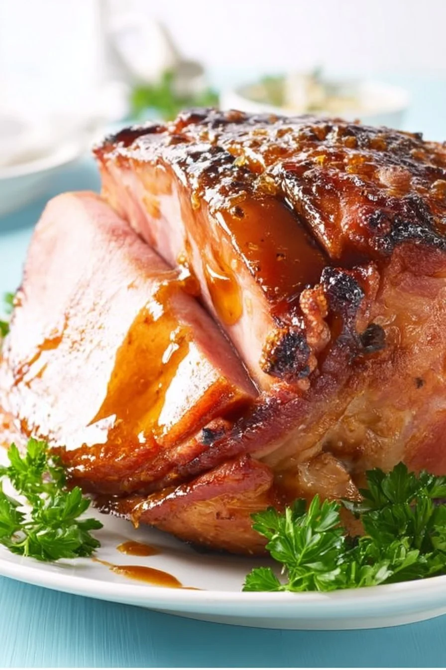 Keto Ham with Sugar-Free Glaze served on a festive table