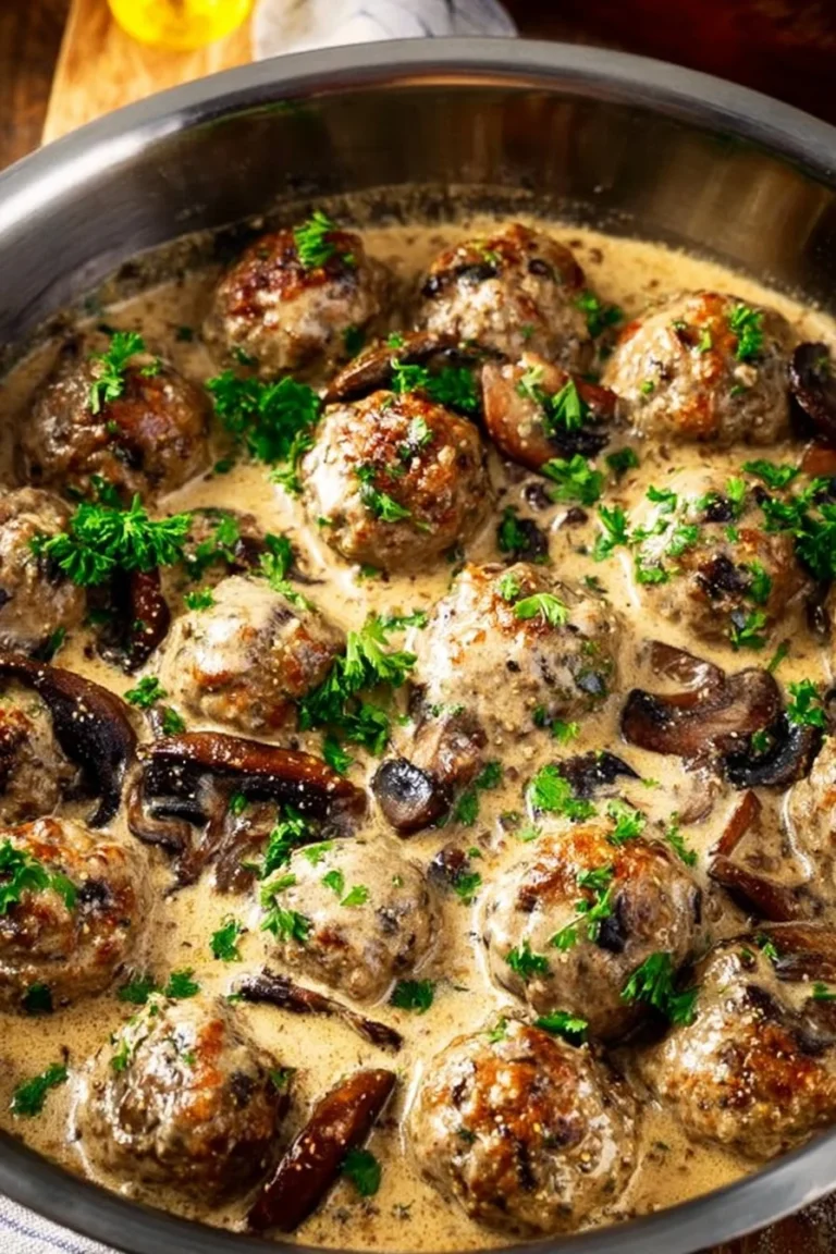 Plate of delicious Keto meatballs served with rich gravy