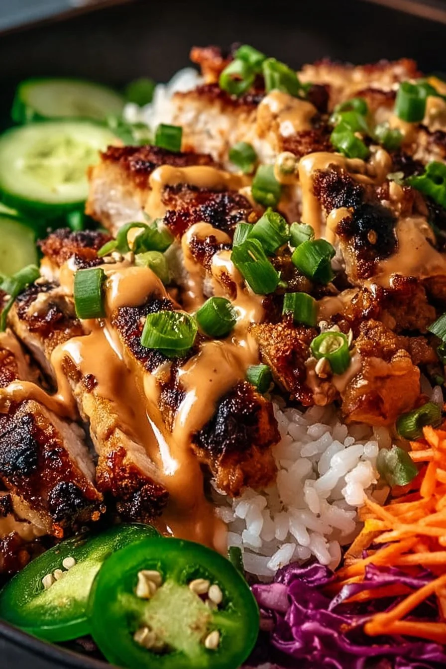 Delicious Korean BBQ Chicken Bowl with vegetables and rice