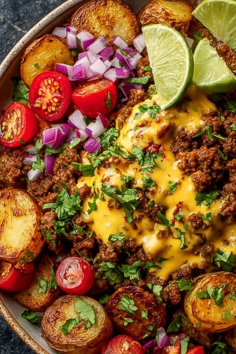 Delicious Loaded Fiesta Potato Bowls with vibrant toppings and sauces.