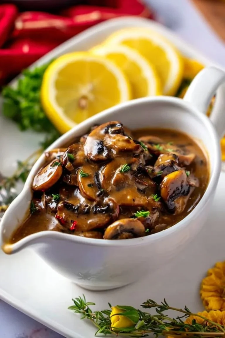 Delicious low-carb mushroom gravy served over a dish