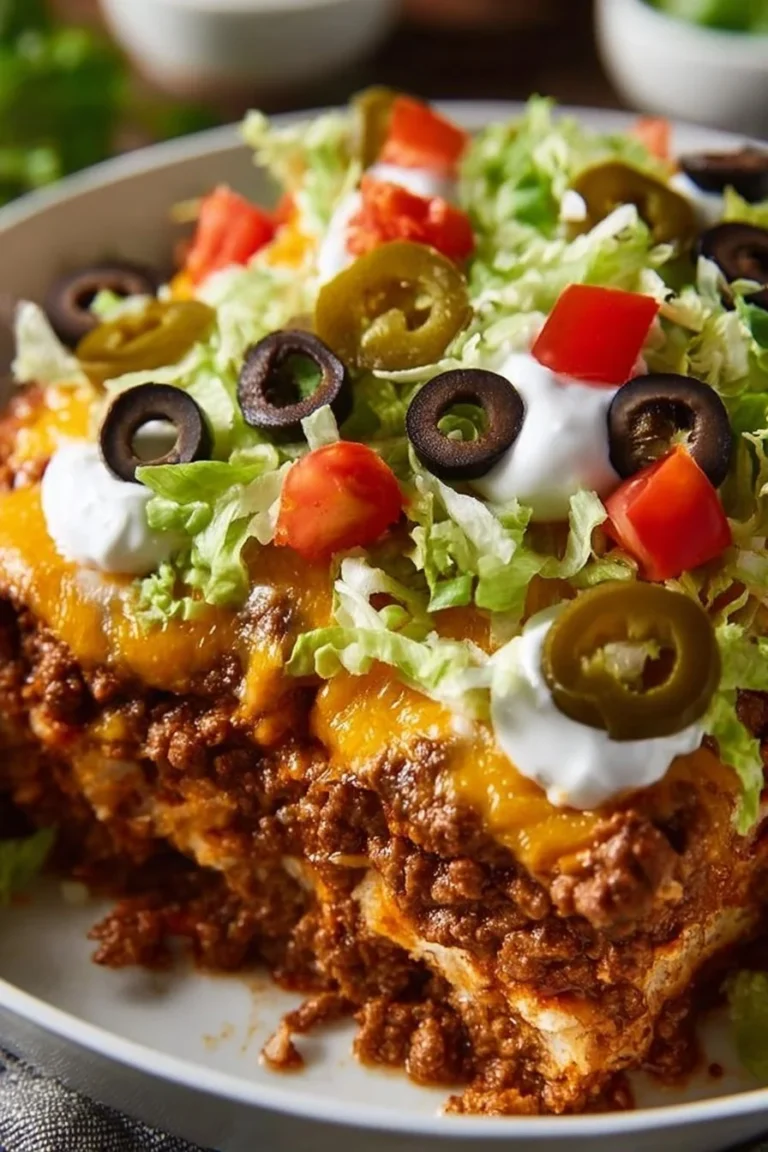 Low Carb Taco Casserole ready to serve in a dish