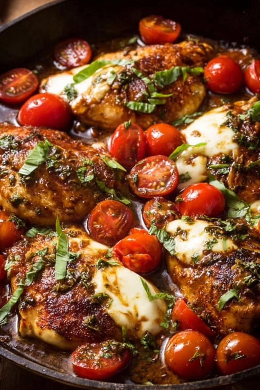 One-Pan Juicy Chicken cooked in a flavorful balsamic sauce