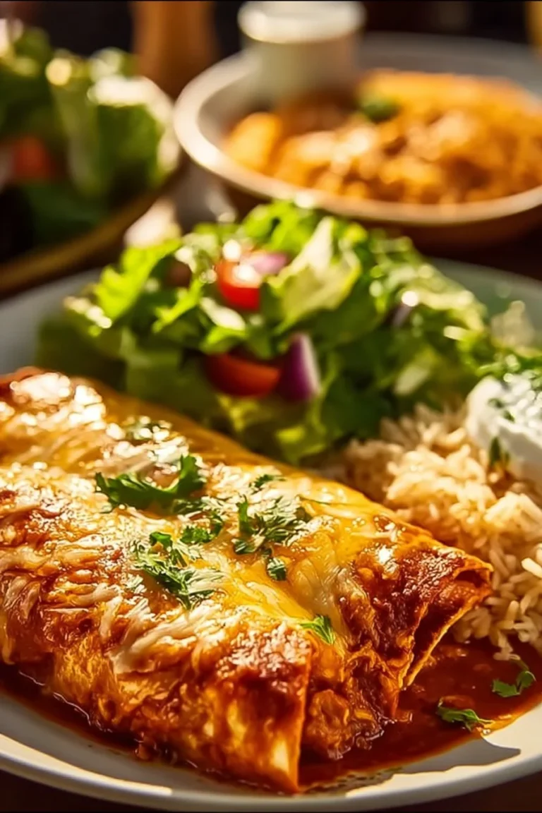 Delicious rotisserie chicken enchiladas topped with cheese and cilantro