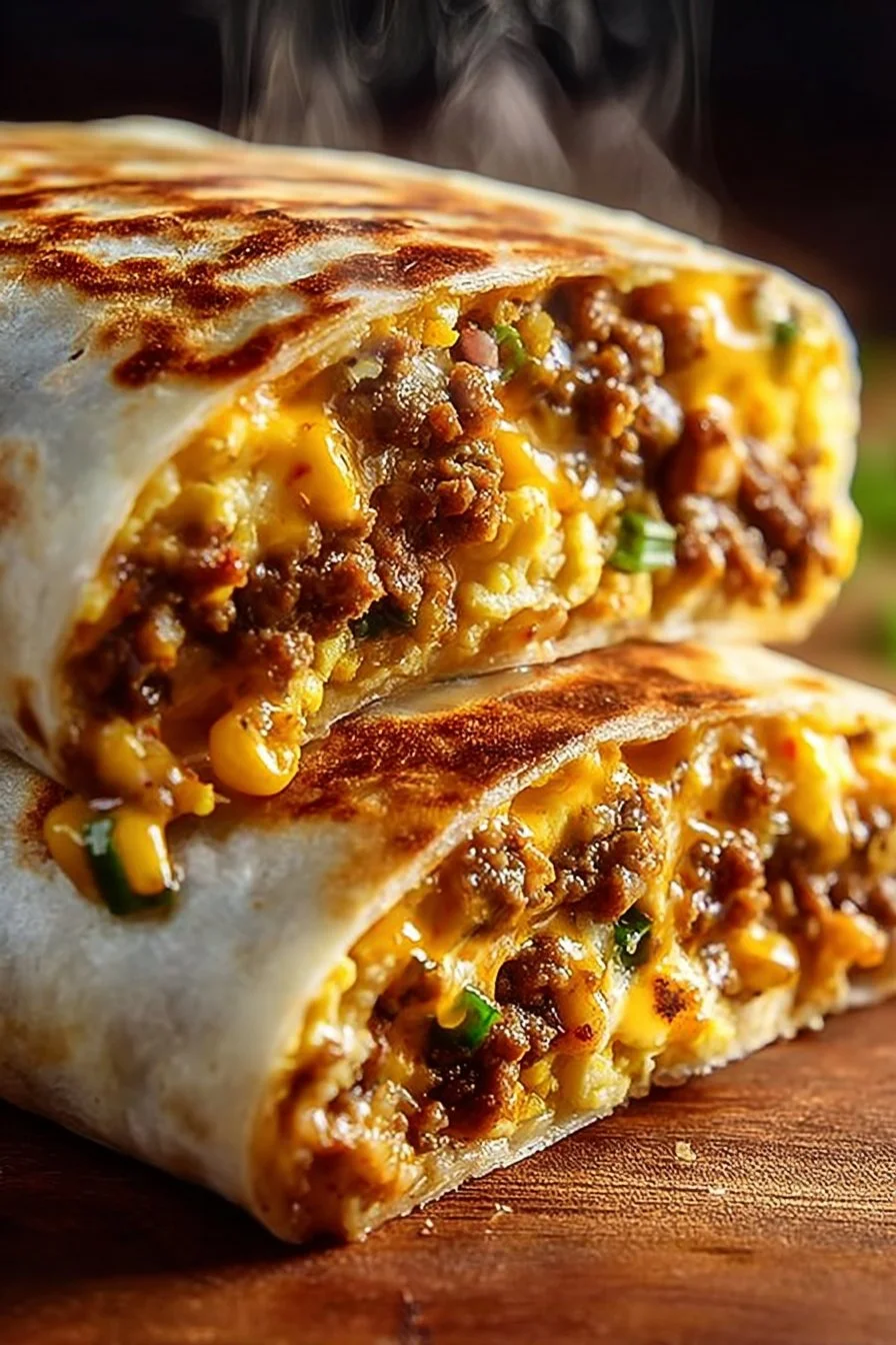 Delicious breakfast crunchwrap served on a plate with fresh ingredients