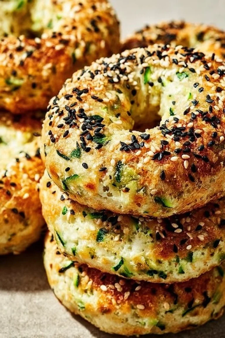 Homemade zucchini bagels served with toppings on a wooden board