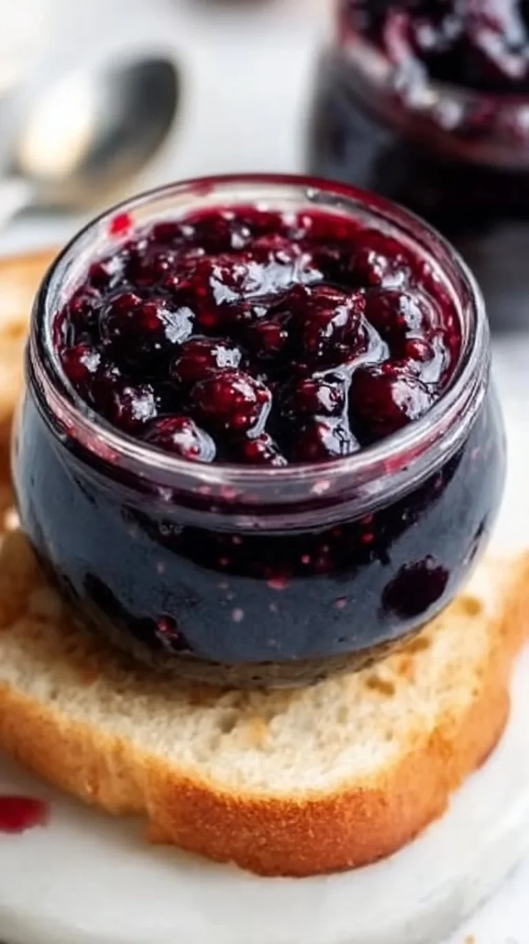 Homemade mulberry jam in a jar with fresh mulberries
