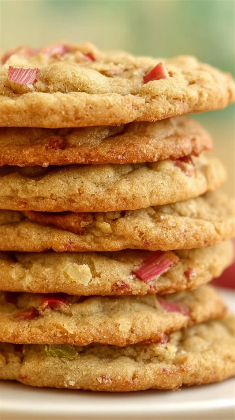 Plate of homemade Brown Sugar Rhubarb Cookies with a rustic charm.