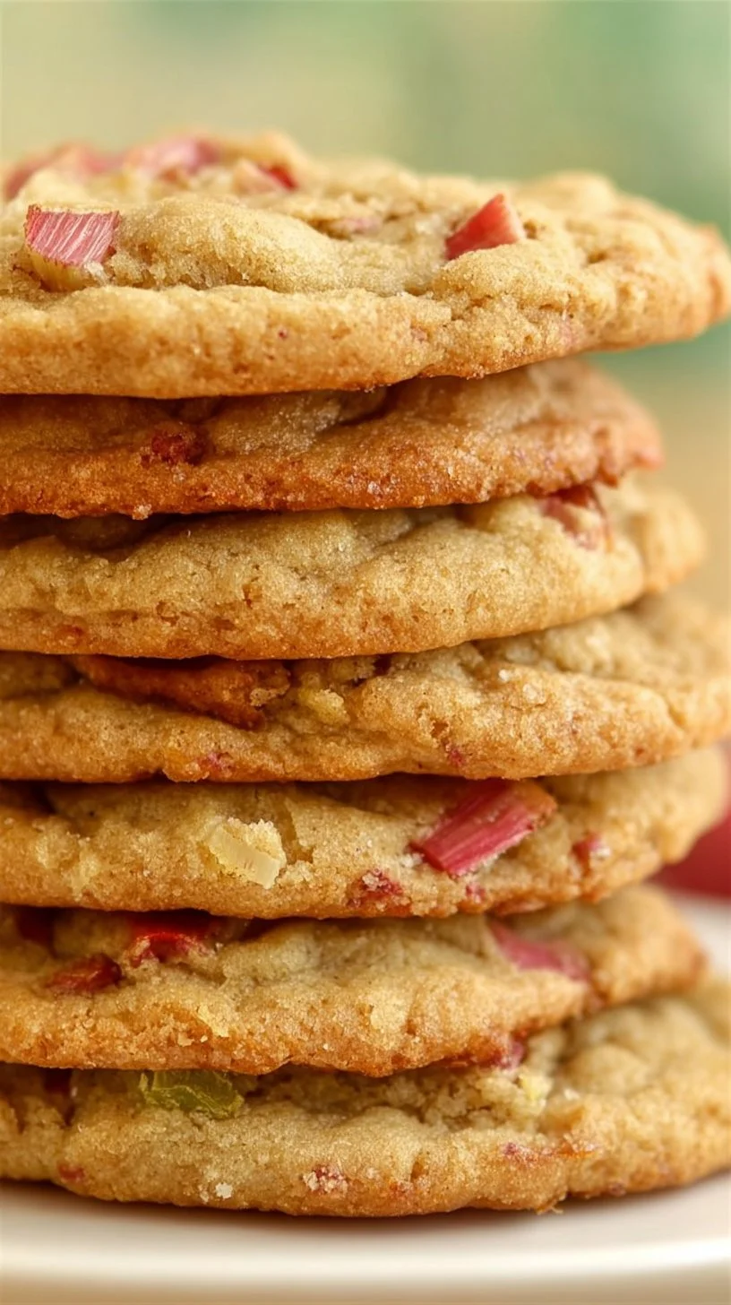 Plate of homemade Brown Sugar Rhubarb Cookies with a rustic charm.