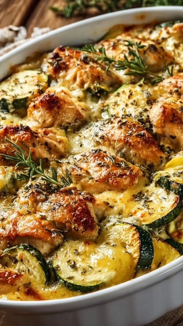 Delicious Chicken Zucchini Bake served on a plate with melted cheese on top