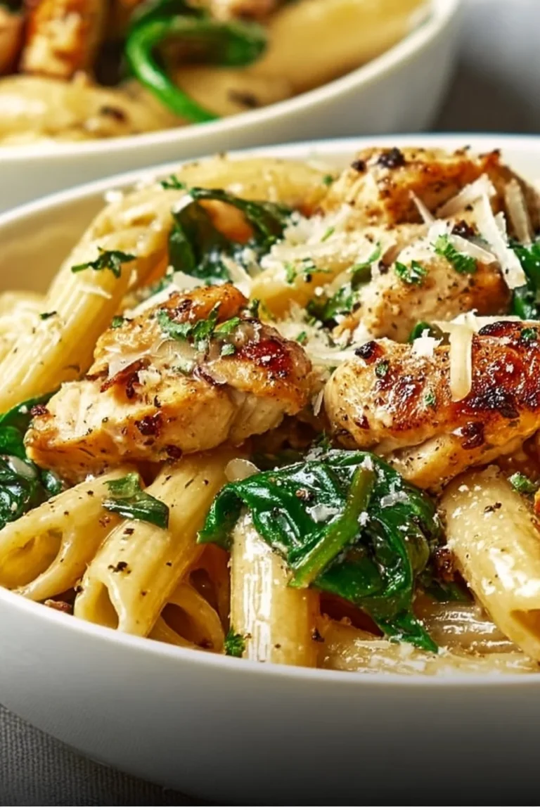 Creamy Garlic Parmesan Chicken Pasta in a bowl garnished with parsley