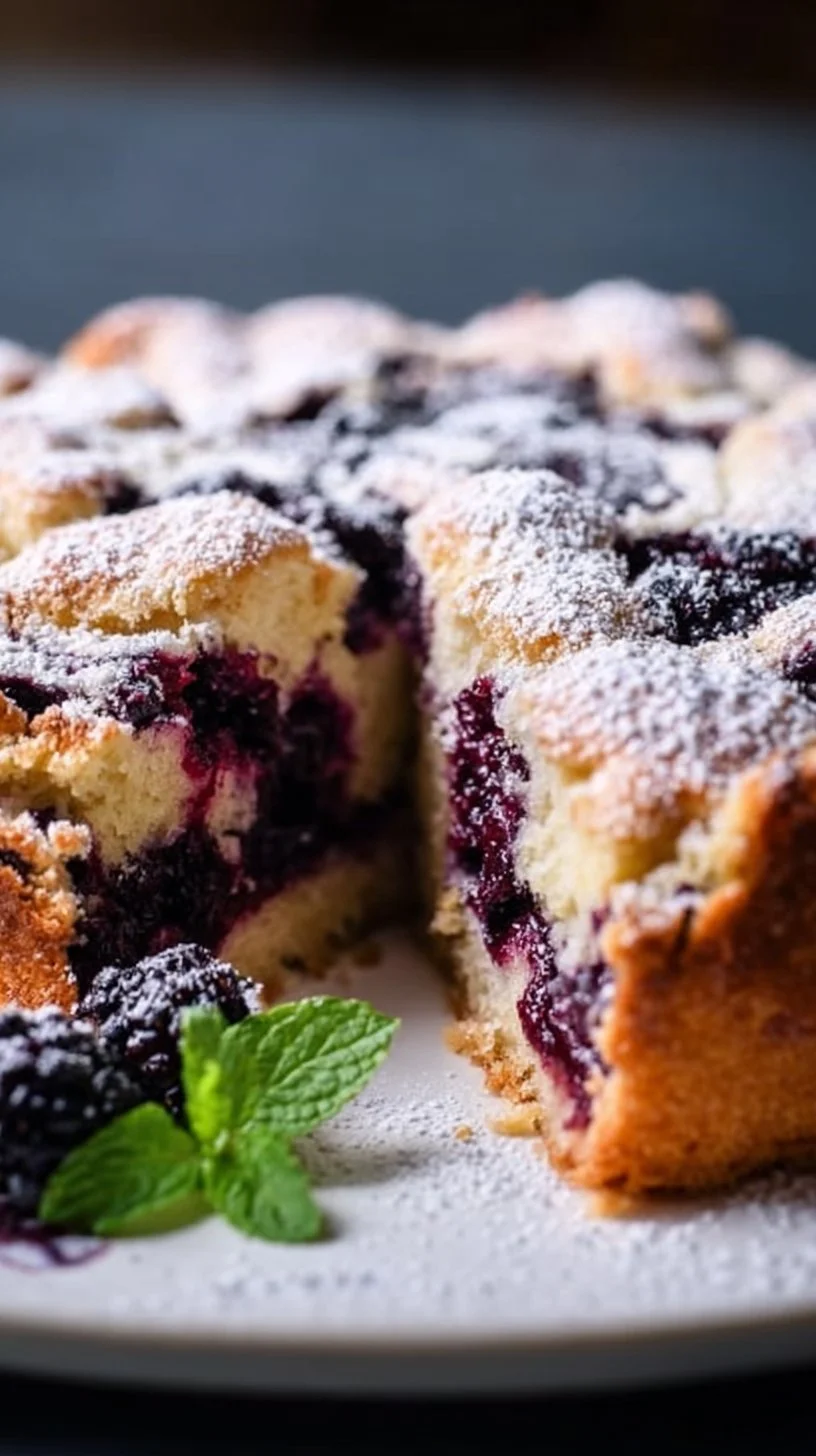 Delicious mulberry dump cake topped with whipped cream