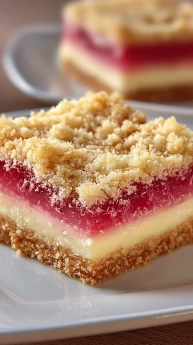 Rhubarb cream cheese bars displayed on a festive table for celebration
