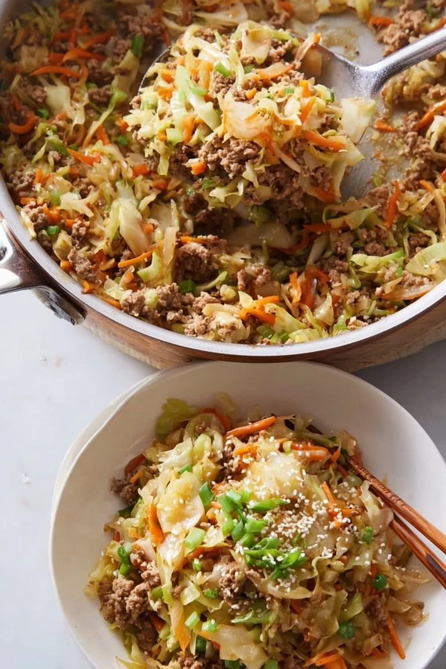 Healthy Egg Roll in a Bowl with vegetables and protein