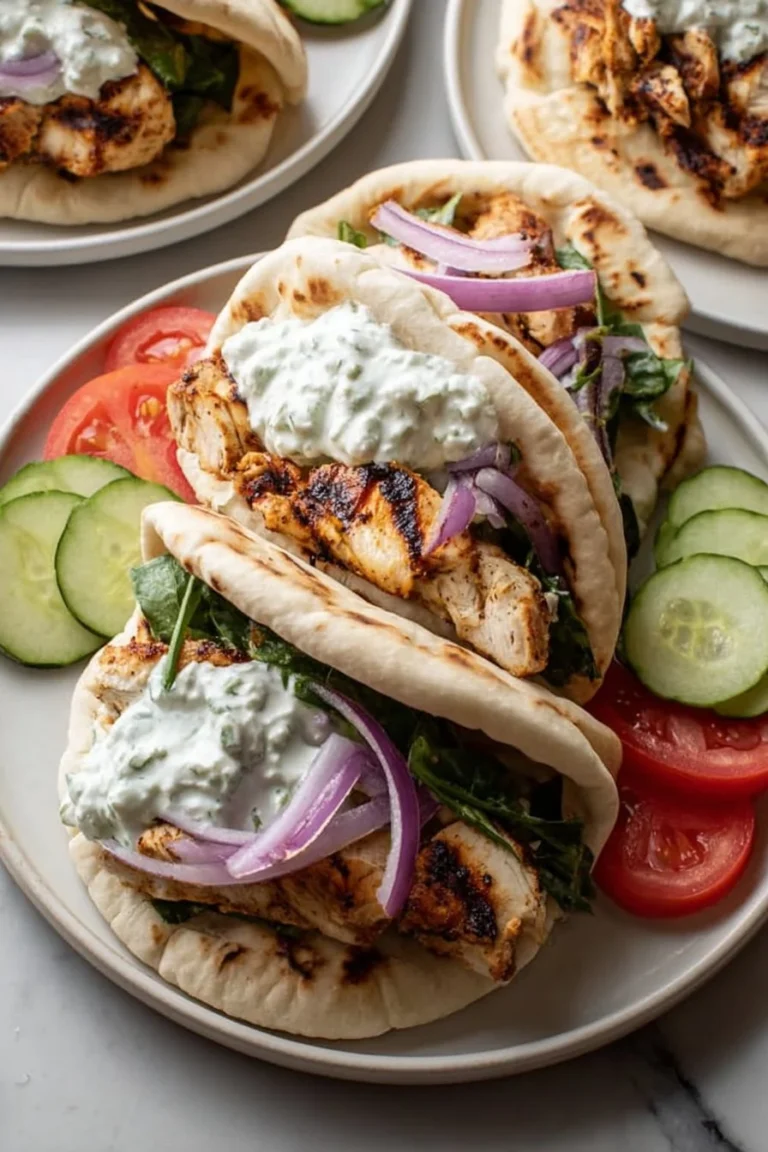 Delicious Greek Chicken Pitas filled with fresh ingredients and herbs