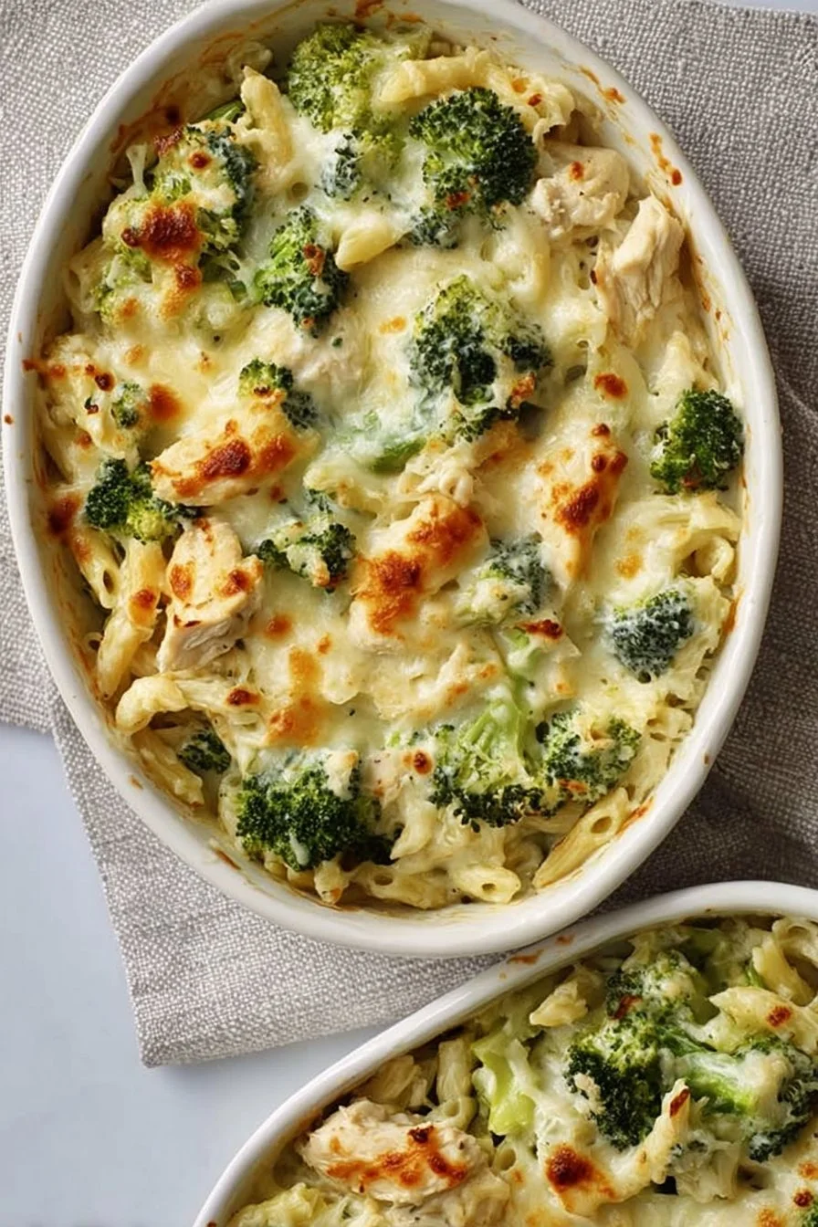 High Protein Alfredo Bake with creamy sauce and pasta dish