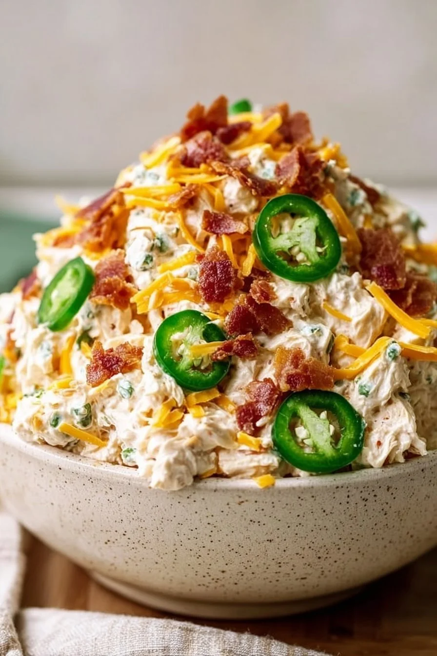 Delicious jalapeño popper keto chicken salad with fresh ingredients.