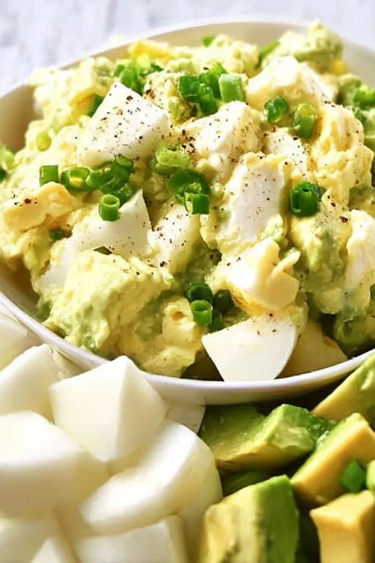 Delicious Keto avocado egg salad in a bowl highlighting fresh ingredients.