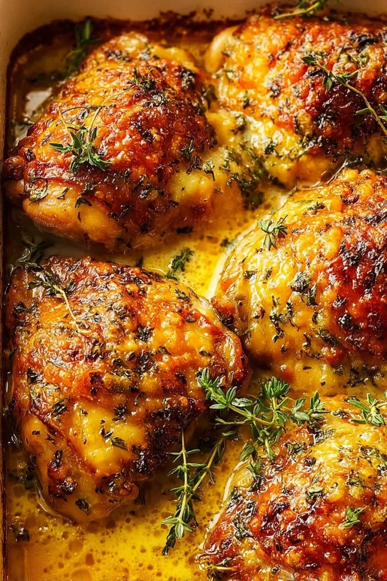 Keto Baked Cheesy Ranch Chicken Thighs on a plate garnished with herbs