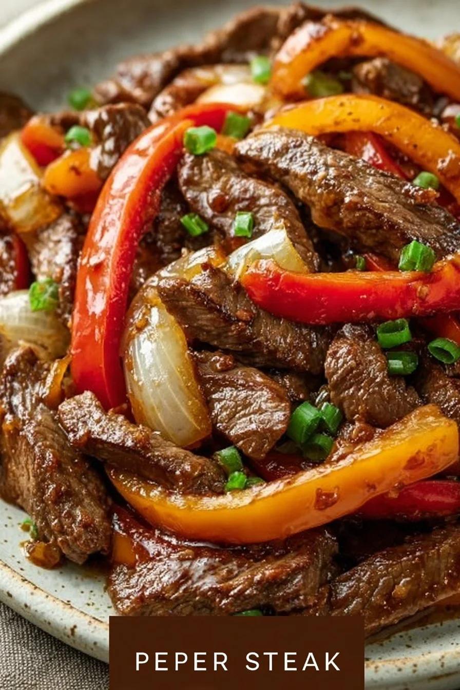 Keto Beef Pepper Steak served with vegetables on a plate