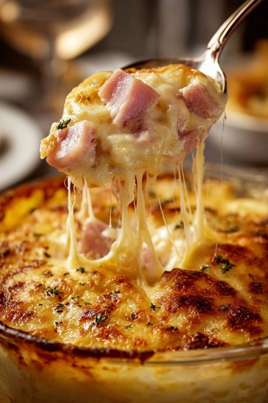 Keto Low Carb Chicken Cordon Bleu Casserole in a baking dish, garnished and ready to serve.