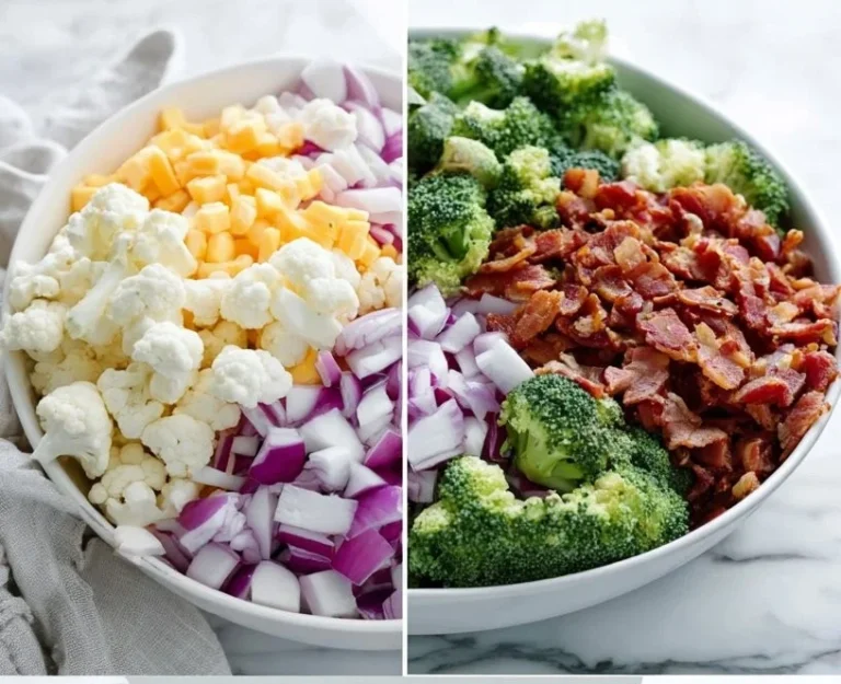 Loaded low-carb broccoli salad with fresh ingredients and vibrant colors.