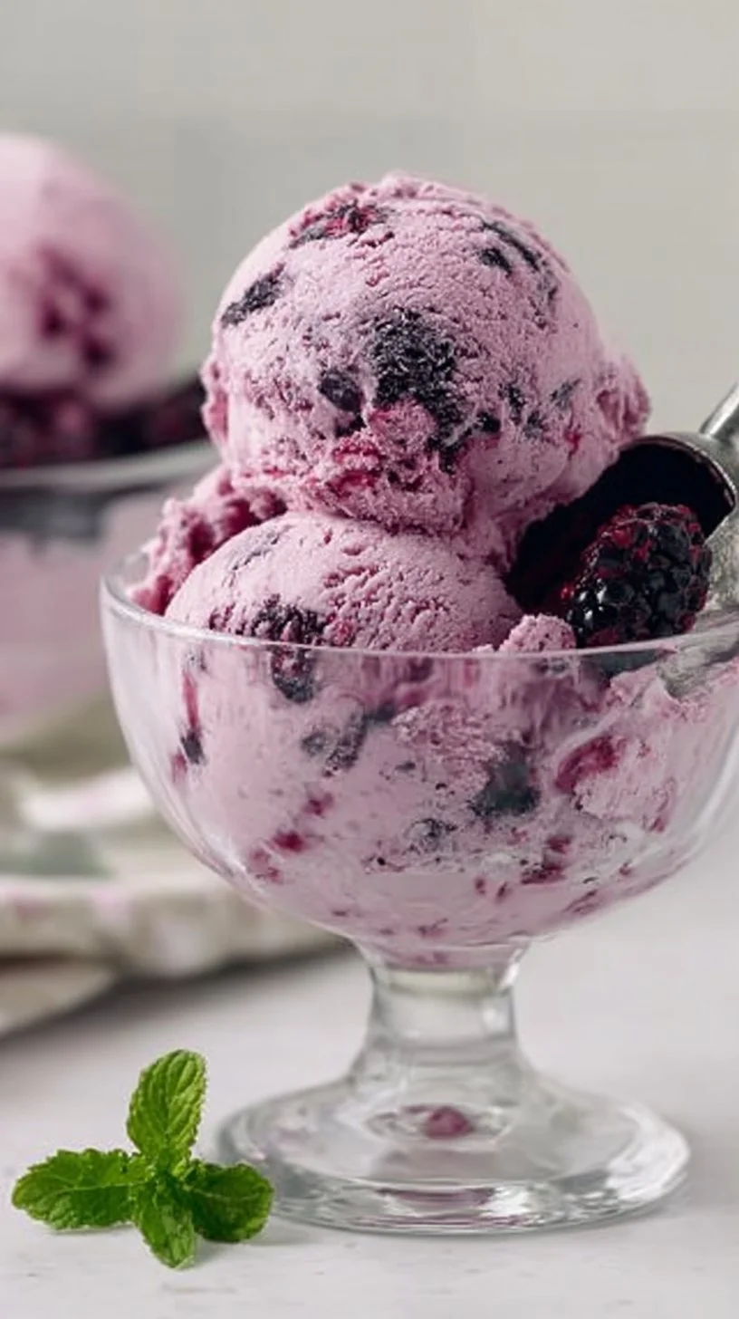 Delicious no-churn mulberry ice cream served in a bowl
