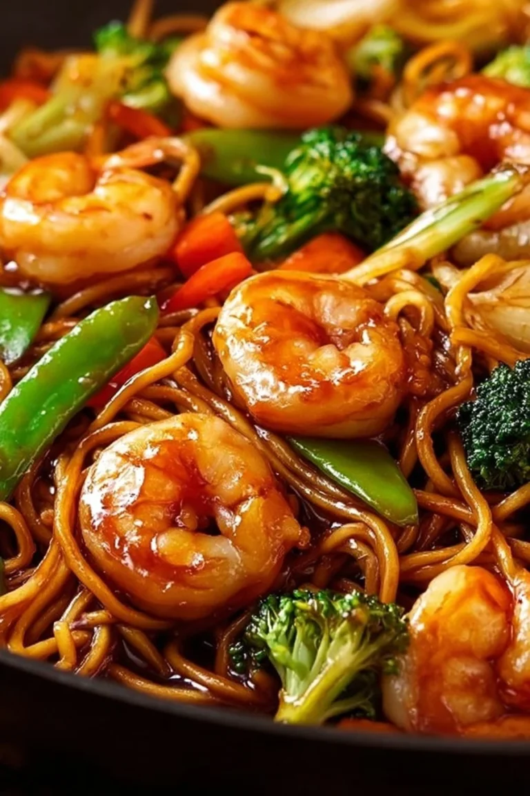 One-Pan Shrimp Stir Fry with Noodles in a vibrant vegetable medley
