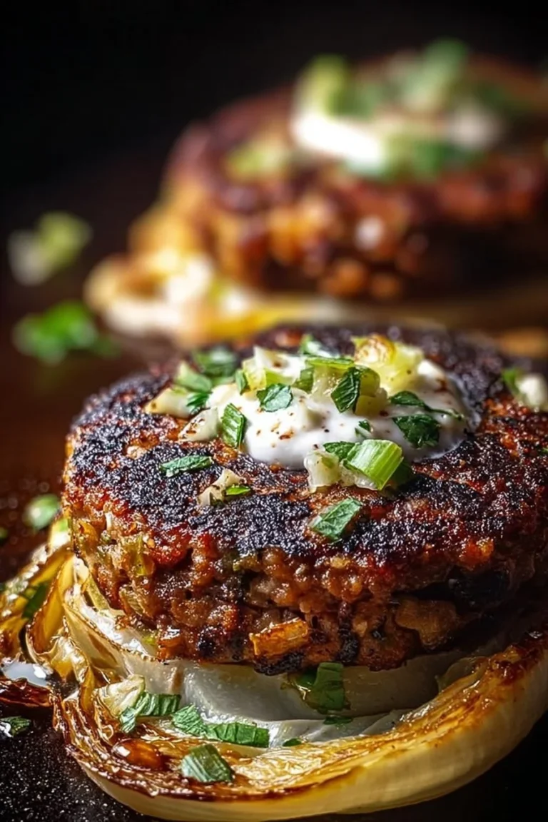 Oven-baked cabbage burgers served on a plate garnished with fresh herbs.