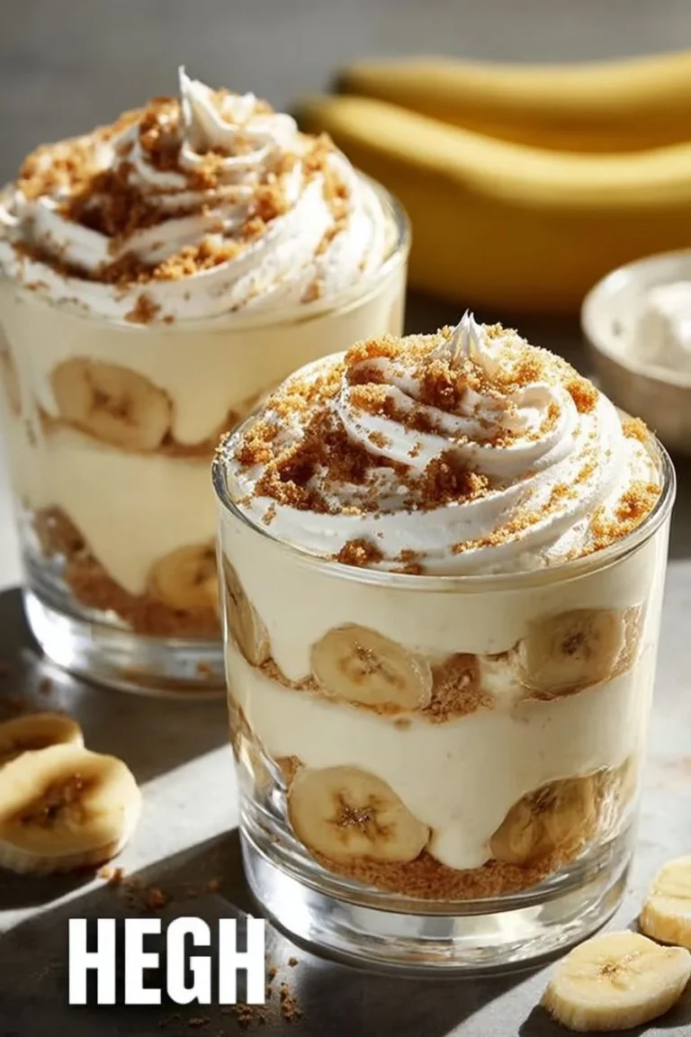 Protein-packed banana pudding served in a bowl with slices of banana on top.
