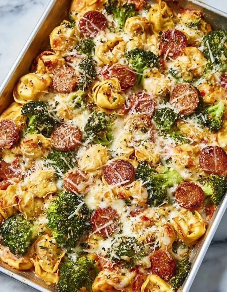 Sheet Pan Broccoli Tortellini Bake with fresh broccoli and cheese