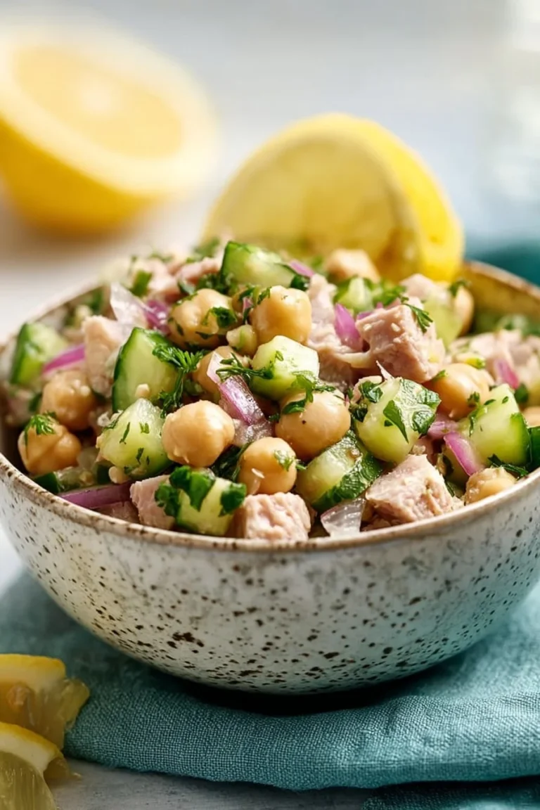 Delicious Simple Tuna Garbanzo Bean Salad in a bowl