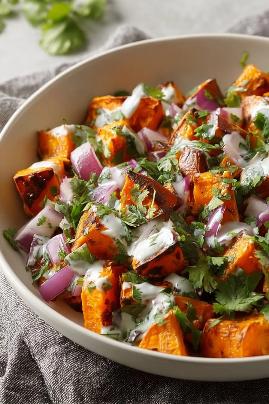Colorful ultimate sweet potato salad with fresh ingredients and a vibrant dressing